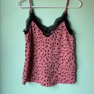 pink cheetah print frill tank top